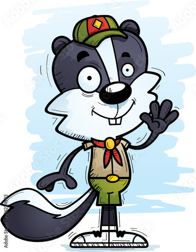 Cartoon Male Skunk Scout Waving