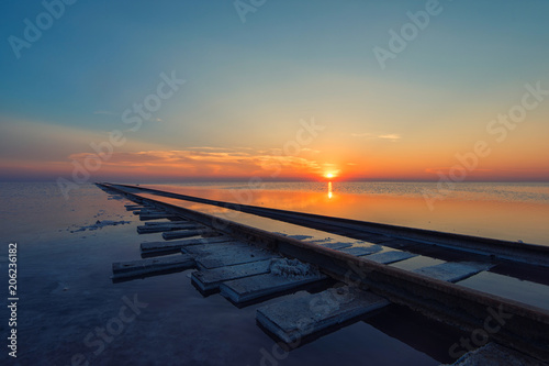 Fototapeta Naklejka Na Ścianę i Meble -  Beauty sunset on salty lake in Altay, Siberia, Russia