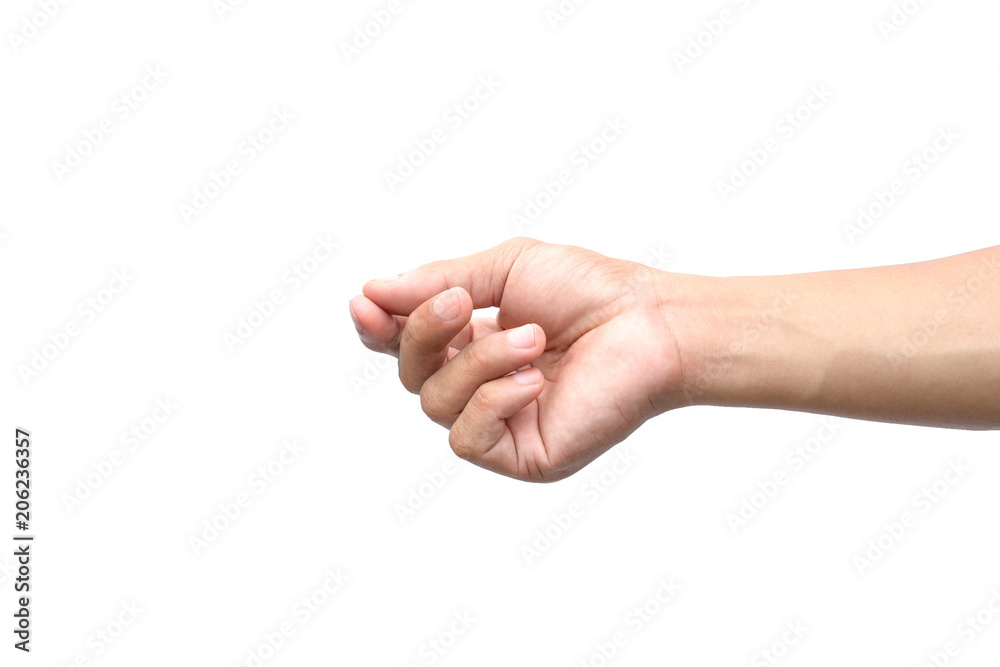 Male hand holding a virtual card with fingers on white background. clipping path Male hand holding a virtual card with fingers on white background. clipping path