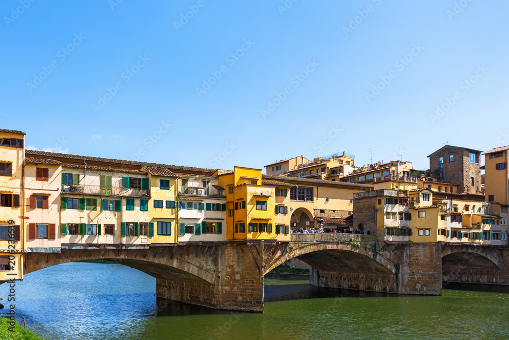 View of the famous Ponte Vecchio bridge in Florence