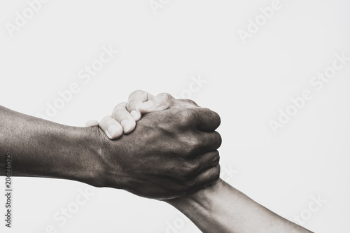 Helping hand, Rescue, Black and white image.