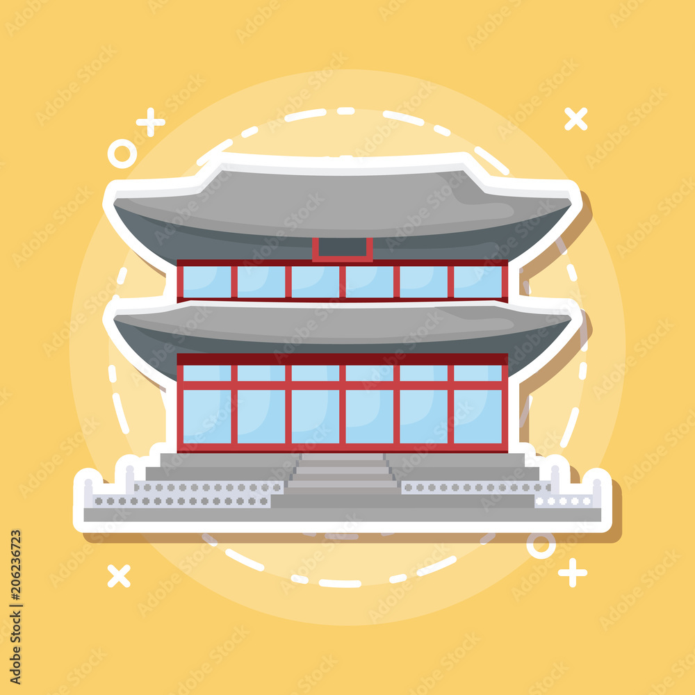 Asia iconic and traditional building icon over yellow background, colorful line design. vector illustration Asia iconic and traditional building icon over yellow background, colorful line design. vector illustration