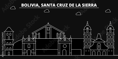 Santa Cruz de la Sierra silhouette skyline. Bolivia - Santa Cruz de la Sierra vector city, bolivian linear architecture, buildings. Santa Cruz de la Sierra line travel illustration, landmarks. Bolivia