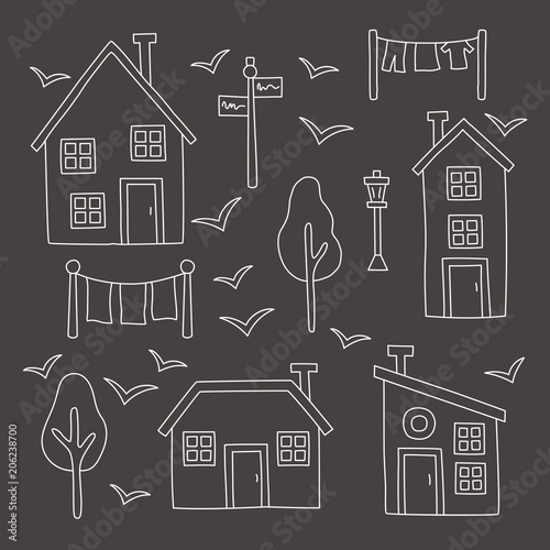 Line village houses set