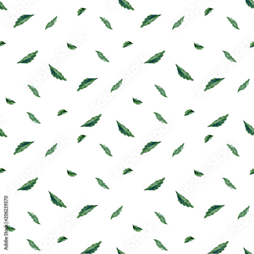 Watercolor seamless botanical pattern. Leaves, herbs background. Hand painting. Green grass texture.