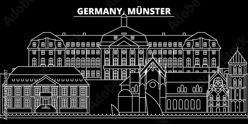 Munster silhouette skyline. Germany - Munster vector city, german linear architecture, buildings. Munster travel illustration, outline landmarks. Germany flat icon, german line design banner