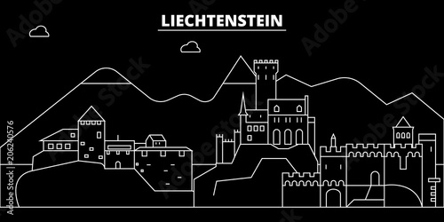 Liechtenstein silhouette skyline, vector, city, liechtensteiner linear architecture, buildings. Liechtenstein travel illustration, outline landmarks, flat icons, liechtensteiner line banner