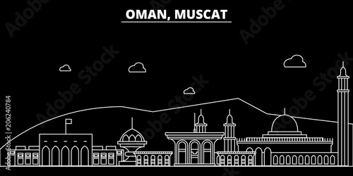 Muscat silhouette skyline. Oman - Muscat vector city, omani linear architecture, buildings. Muscat travel illustration, outline landmarks. Oman flat icons, omani line design banner