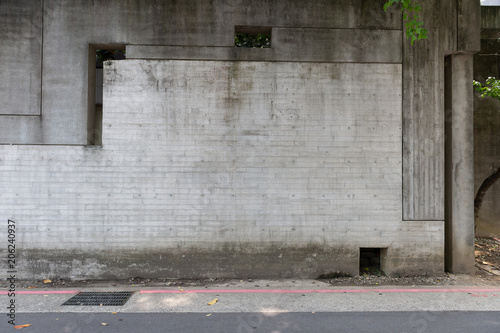 street wall background ,Industrial background, empty grunge urban street with warehouse brick wall
