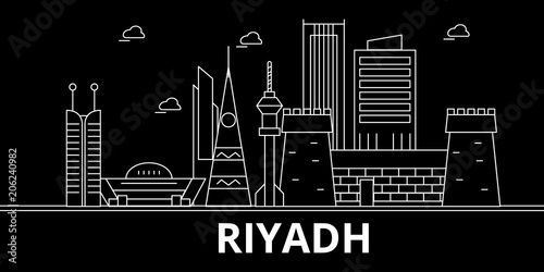 Riyadh silhouette skyline. Saudi Arabia - Riyadh vector city, saudi arabian linear architecture, buildings. Riyadh line travel illustration, landmarks. Saudi Arabia flat icons, saudi arabian outline