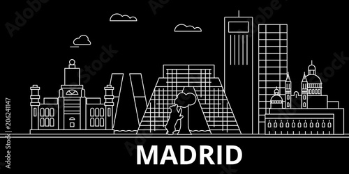 Madrid silhouette skyline. Spain - Madrid vector city, spanish linear architecture, buildings. Madrid travel illustration, outline landmarks. Spain flat icons, spanish line design banner