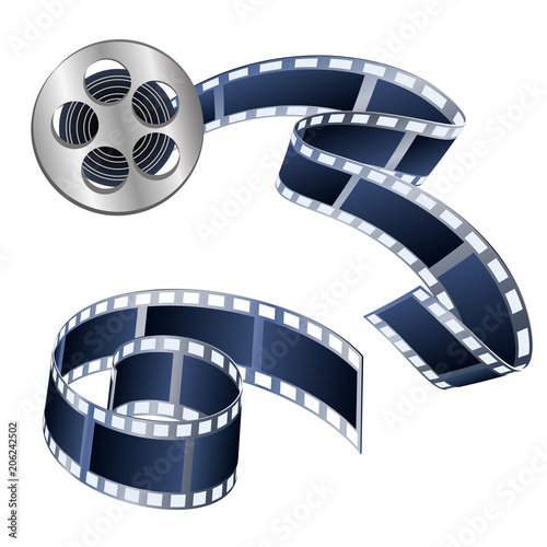 Vector illustration of videotapes and films isolated on a white background.