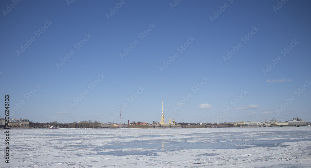 The Winter River Neva. View of the Peter and Paul Fortress, St. Petersburg