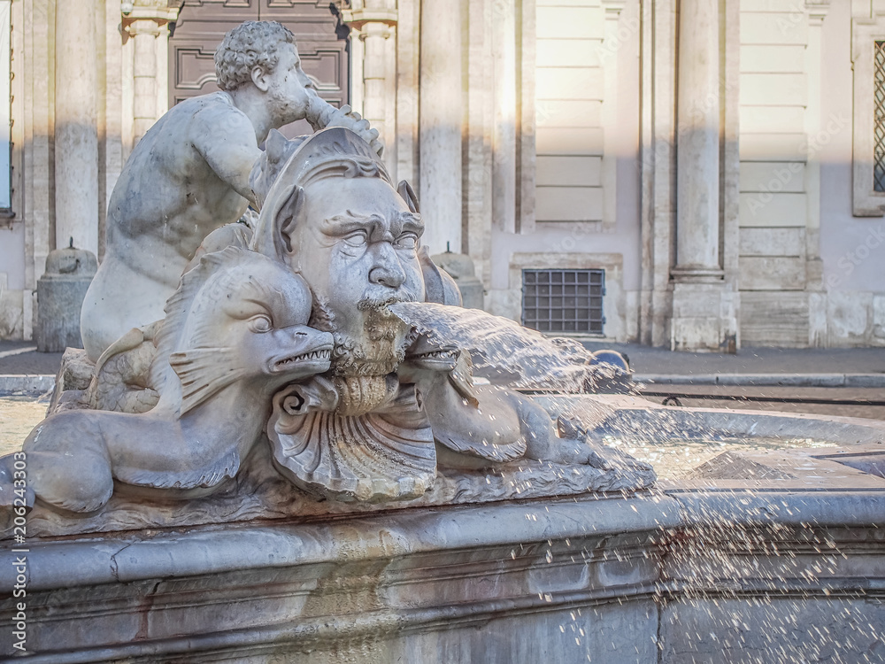 Head of the Moor on Fontana del Moro (Moor Fountain) at Piazza Navona in Rome, Italy