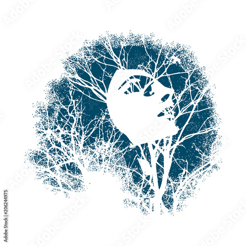 Face half turn view. Elegant silhouette of a female head composed of particles. Short hair. Double exposure