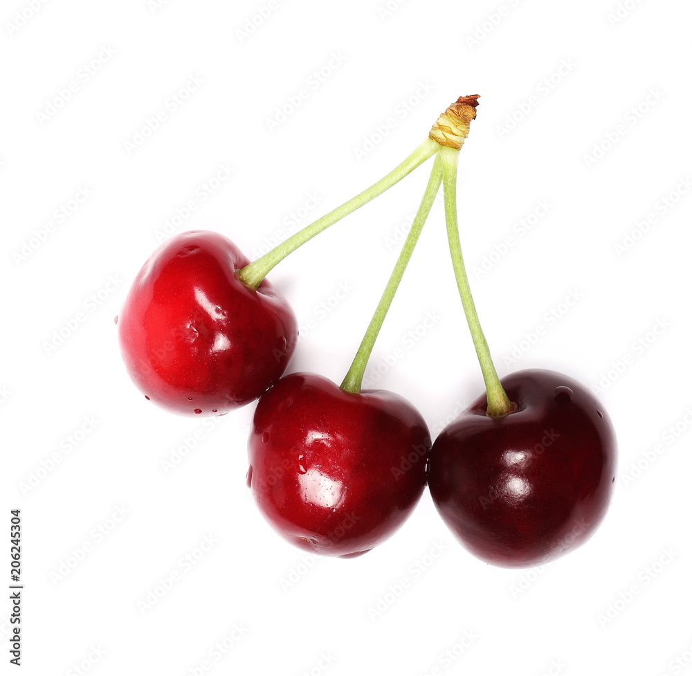 Cherries isolated on white background, top view Cherries isolated on white background, top view