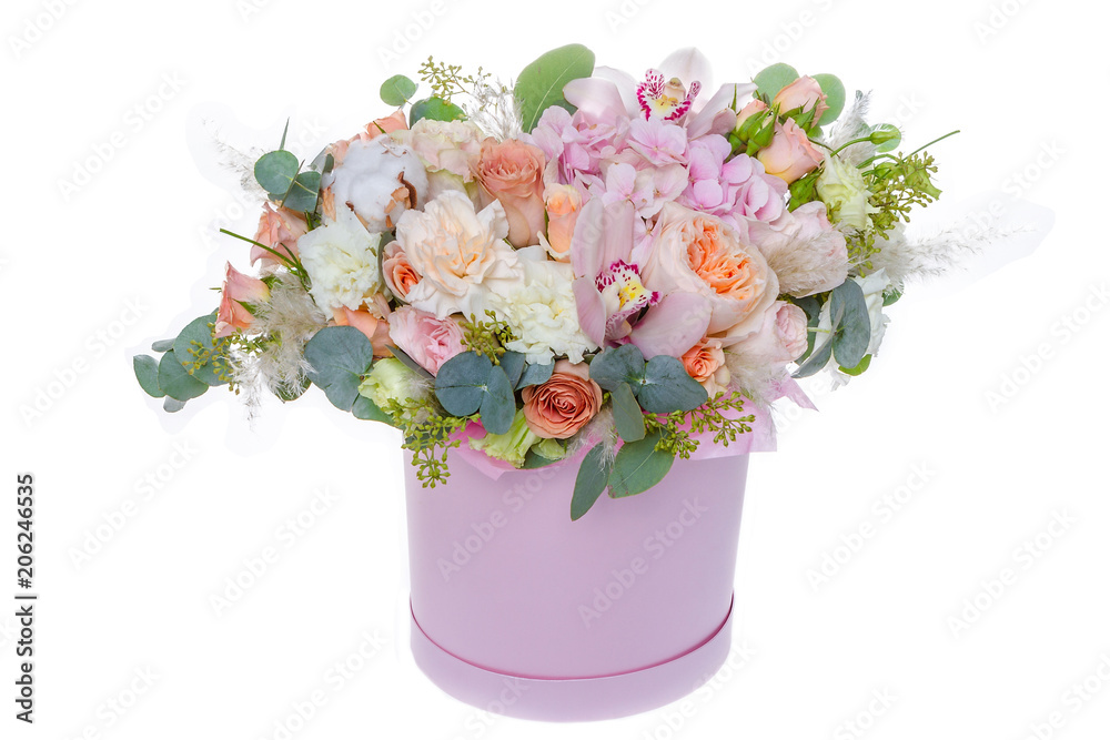 Fresh, lush bouquet of colorful flowers, isolated on white background