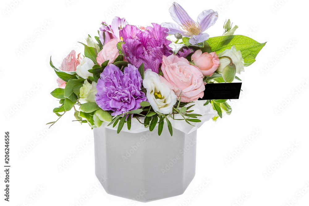 Fresh, lush bouquet of colorful flowers, isolated on white background