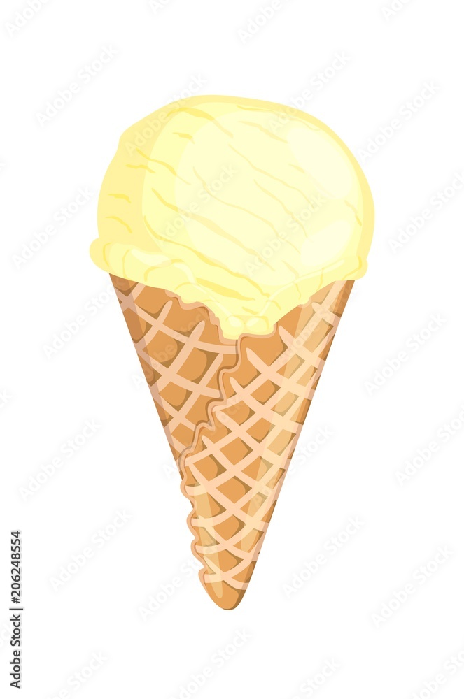 Creamy ice cream in horn. Sweet cold dessert. Vector illustration. Creamy ice cream in horn. Sweet cold dessert. Vector illustration.
