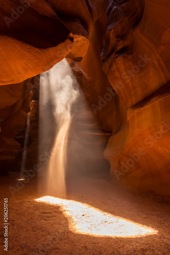 Upper Antelope Slot Canyon showing a light beam into the canyon.