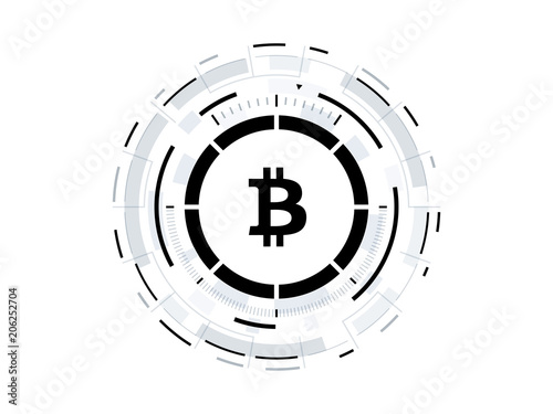 Bitcoin cryprocurrency futuristic vector illustration. Worldwide digital money technology