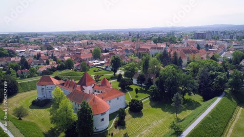 Historic town of Varazdin center architecture aerial view, northern Croatia