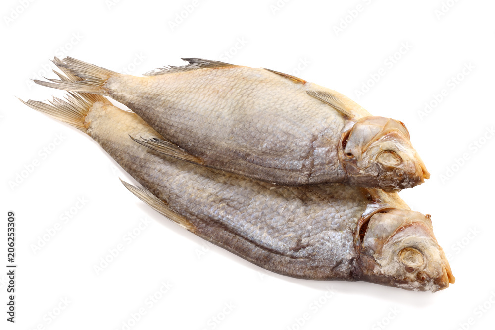dried fish isolated on white background. Beer brewery concept. Beer background dried fish isolated on white background. Beer brewery concept. Beer background