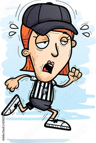 Exhausted Cartoon Woman Referee