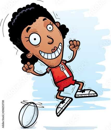 Cartoon Black Rugby Player Jumping