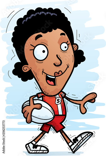 Cartoon Black Rugby Player Walking