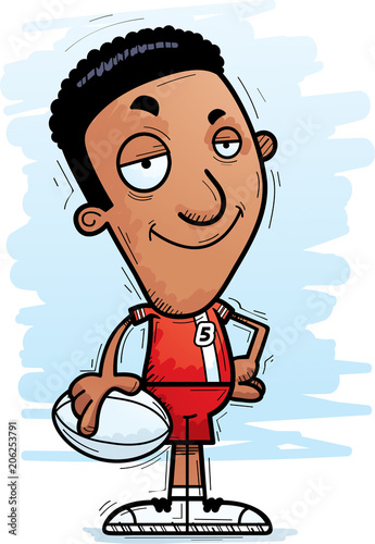 Confident Cartoon Black Rugby Player