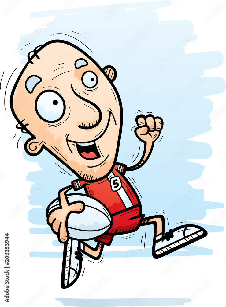 Cartoon Senior Rugby Player Running