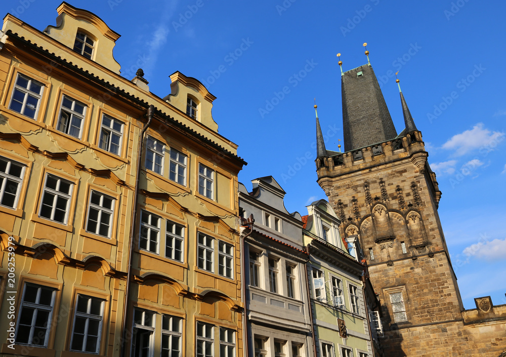 Prague Cezch Republic palaces and the tower of Bridge Charles