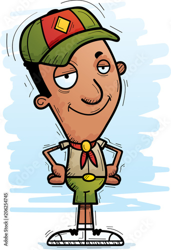 Confident Cartoon Black Man Scout