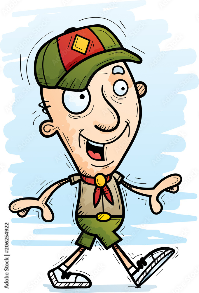 Cartoon Senior Citizen Scout Walking Cartoon Senior Citizen Scout Walking