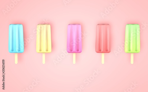 Colorful popsicles ice cream on pastel pinkbackground.