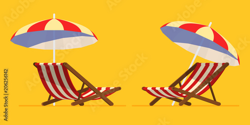 Vacation and travel concept. Beach umbrella, beach chair.