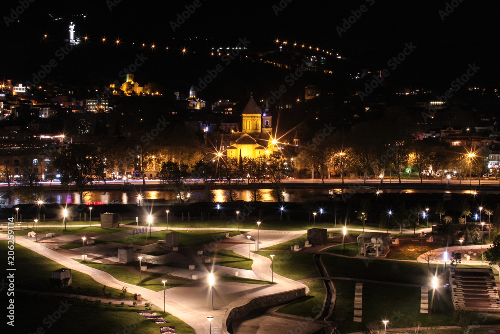 rike park and sioni cathedral in night