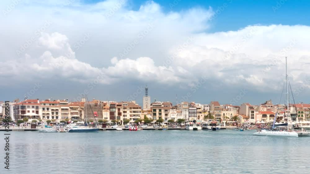 Panning timelapse of Port de Cambrils in Catalonia. A typical mediterranean fishing port in Spain Panning timelapse of Port de Cambrils in Catalonia. A typical mediterranean fishing port in Spain