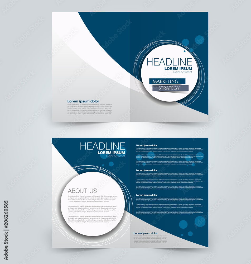 Fold brochure template. Flyer background design. Magazine or book cover, business report, advertisement pamphlet. Blue color. Fold brochure template. Flyer background design. Magazine or book cover, business report, advertisement pamphlet. Blue color.