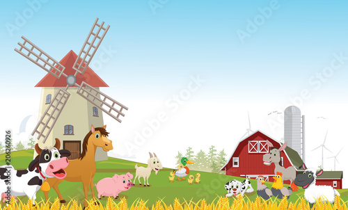 illustration of happy farm animal cartoon