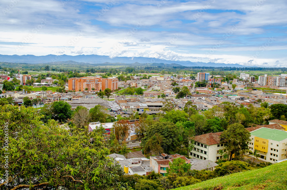 Beautiful erial view of the city of Popayan, located in the center of the department of Cauca