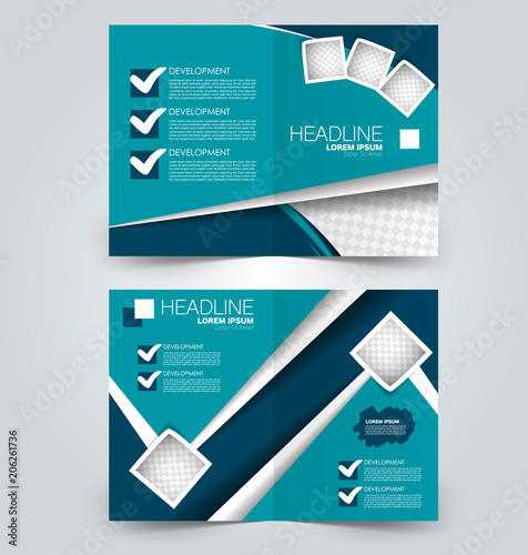 Fold brochure template. Flyer background design. Magazine or book cover, business report, advertisement pamphlet. Blue color. Vector illustration.