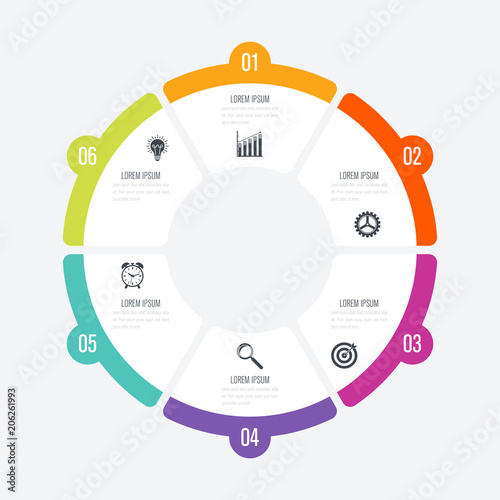 Infographics template 6 options with circle