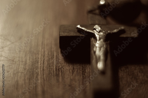 wooden rosary, crucifixion, cross, close up