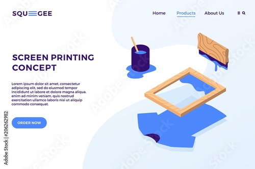 screen printing isometric vector elements illustration landing page website banner cover concept