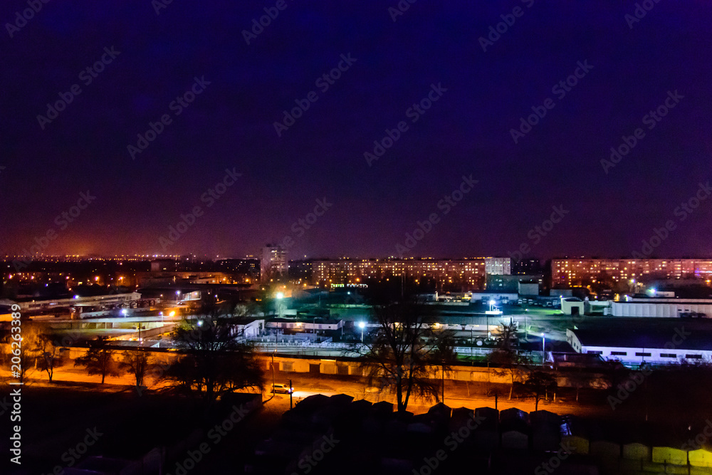 Fototapeta premium View on the midnight city Kremenchug, Ukraine