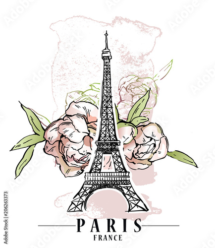 Paris vector illustration. Floral backround, vector illustration.