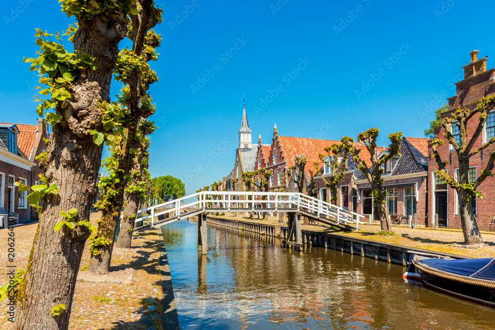 Fototapeta premium View on the village of Sloten, Friesland, Netherlands on spring day