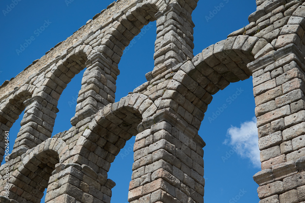 View of the aqueduct of Segovia , Castilla Leon, Spain View of the aqueduct of Segovia , Castilla Leon, Spain